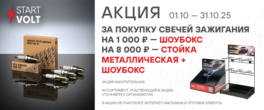 Акция STARTVOLT. Подарки за покупку свечей зажигания