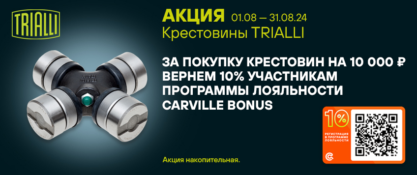 Акция TRIALLI. Вернем 10% участникам программы лояльности Carville Bonus