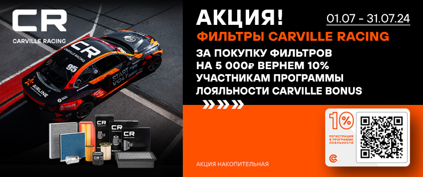 Акция CARVILLE RACING. Вернем 10% участникам программы лояльности Carville Bonus