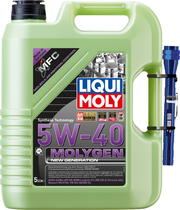 Акция LIQUI MOLY фонарик в подарок моторное масло 9055 Molygen New Generation 5W40 SN/SF A3/B4 5л Германия